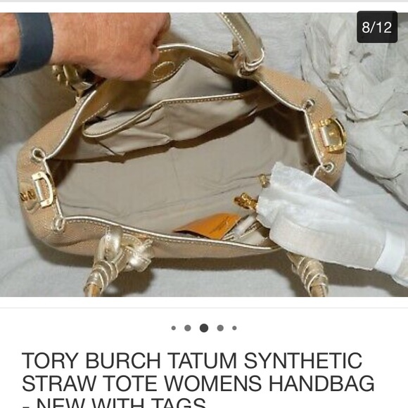 TORY BURCH SHIMMERY GOLD SYNTHETIC STRAW TOTE TAN BEIGE COLOR - Picture 6 of 15